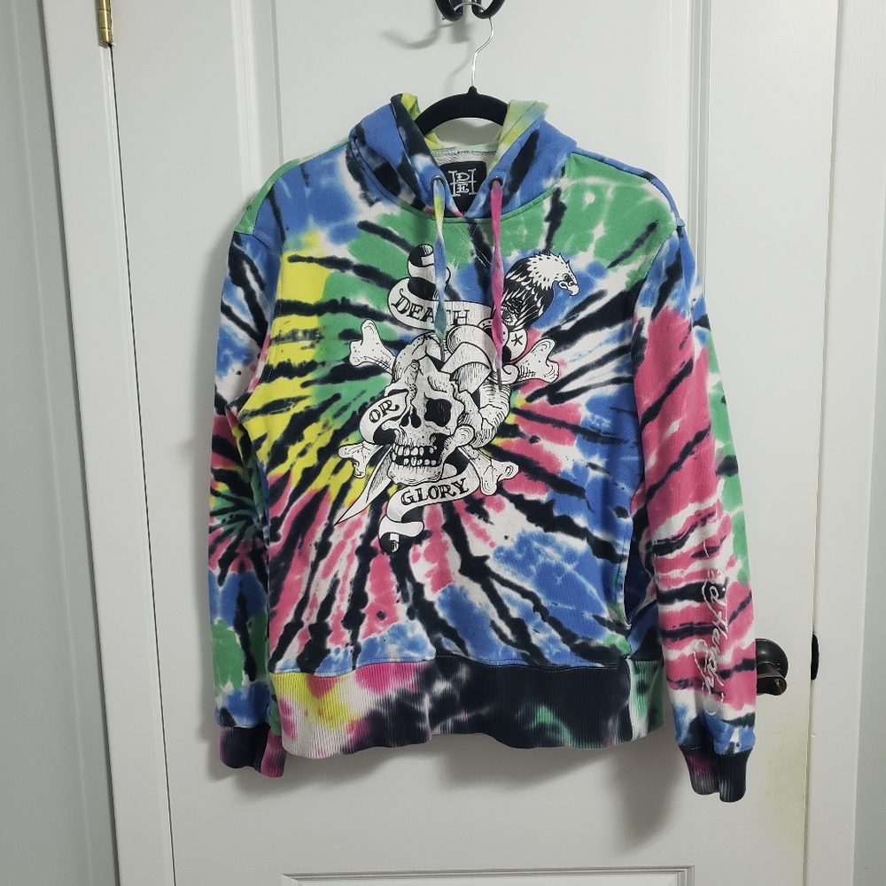 ED HARDY Death Or Glory Skull Tie-Dye Hoodie
